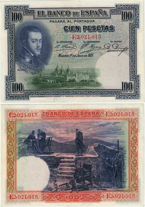 Q1832 Banknote Spain 100 Pesetas Felipe II 1925 UNC -> Make offer