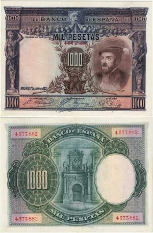 Q1835 Banknote Spain 1000 Pesetas Carl I 1925 AU -> Make offer