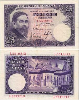 Q1836 Banknote Spain 25 Pesetas Isaac Albéniz 1954  -> Make offer