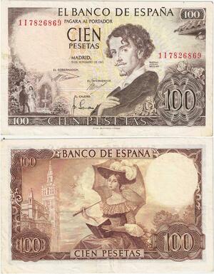 Q1838 Banknote Spain 100 Pesetas Gustavo Adolfo Bécquer 1965 -> Make offer