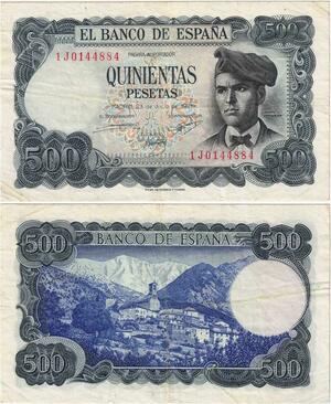 Q1842 Banknote Spain 500 Pesetas Jacinto Verdaguer 1971 -> Make offer
