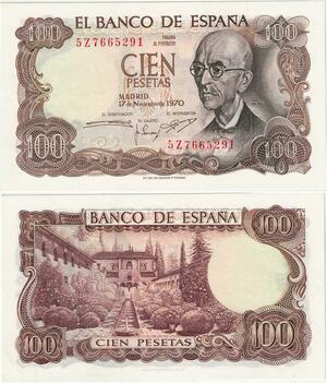 Q1844 Banknote Spain 100 Pesetas Manuel de Falla 1970 UNc -> Make offer