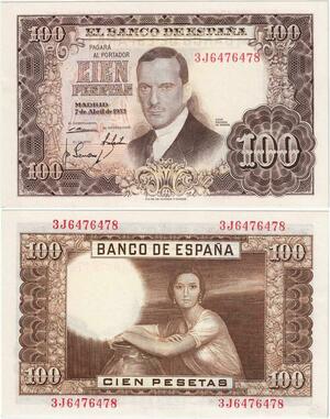 Q1845 Banknote Spain 100 Pesetas Romero de Torres 1953 UNC -> Make offer