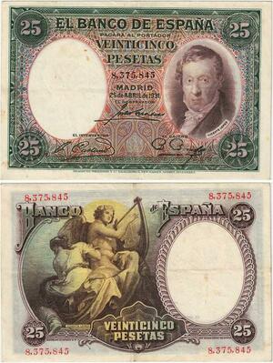 Q1846 Banknote Spain 25 Pesetas Vicente Lopez 1931 -> Make offer