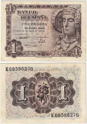 Q1850 Banknote Spain 1 Peseta Dame of Elche 1948 -> Make offer