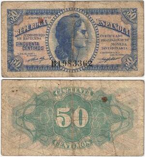 Q1855 Banknote Spain 50 Centimos 1937 -> Make offer