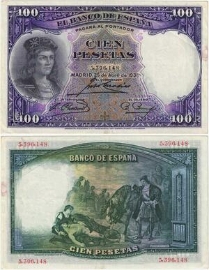 Q1856 Spain 100 Pesetas Gonzalo Fernandez de Cordoba 1931 -> Make offer