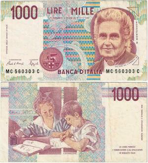 Q1929 Banknote Italy 1000 Lire Maria Montessori 1990 -> Make offer