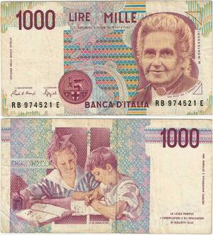 Q1936 Banknote Italy 1000 Lire Maria Montessori 1990 -> Make offer