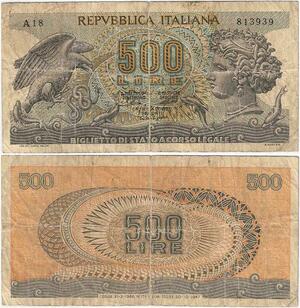 Q1940 Banknote Italy 500 Lire Arethusa 1966 1970 -> Make offer
