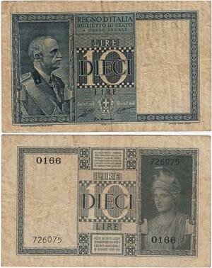 Q1947 Banknote Italy 10 Lire Vittorio Emanuele III 1935 -> Make offer