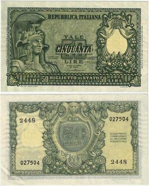 Q1948 Banknote Italy 50 Lire 1951 UNC -> Make offer