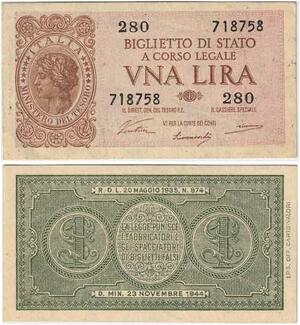 Q1952 Banknote Italy 1 Lire 1944 -> Make offer