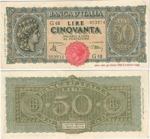 Q1961 Banknote Italy 50 Lire 1943 AU -> Make offer