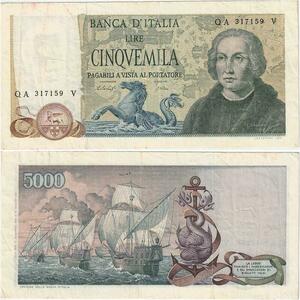 Q1968 Banknote Italy 5000 Lire Cristoforo Colombo 1971-1977 -> Make offer