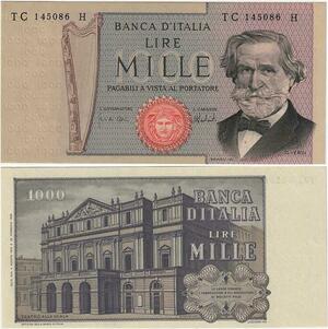 Q1969 Banknote Italy 1000 Lire Giuseppe Verdi 1975 UNC -> Make offer