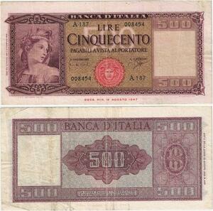 Q1970 Banknote Italy 500 Lire 1947 -> Make offer