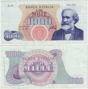 Q1971 Banknote Italy 1000 Lire Giuseppe Verdi 1966 -> Make offer