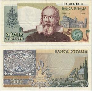 Q1975 Banknote Italy 2000 Lire Galileo 1983 AU+ -> Make offer
