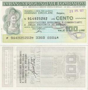 Q1984 Italy 100 Lire Banco Provinciale Lombarda 1977 UNC -> Make offer