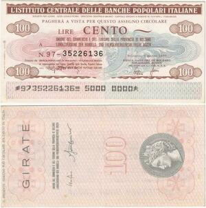 Q1987 Italy 100 Lire Istituto Centrale Blanche Popolari 1977 UNC -> M offer