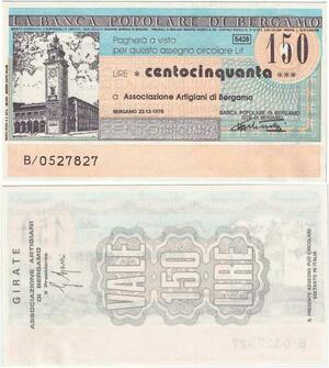 Q1988 Italy 150 Lire Banca Popolare di Bergamo 1976 UNC -> Make offer
