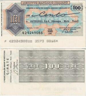 Q1993 Italy 100 Lire Istituto Bancario Italiano Autogril S.P.A 1977 ->Offer