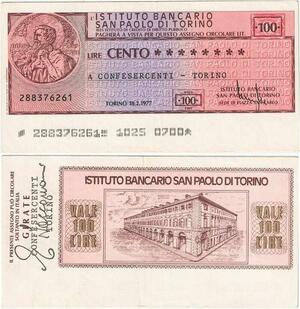 Q1994 Italy 100 Lire Istituto Bancario San Paolo Di Torino 1977 -> M offer