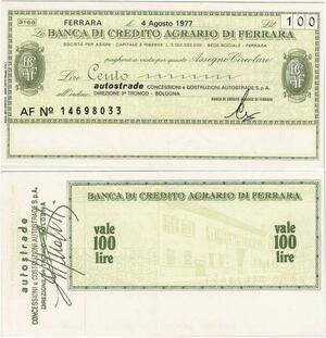 Q1997 Italy 100 Lire Banca di Credito Agrario di Ferrara 1977 UNC > Offer