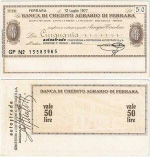 Q1998 Italy 50 Lire Banca di Credito Agrario di Ferrara 1977 AU >Make offer