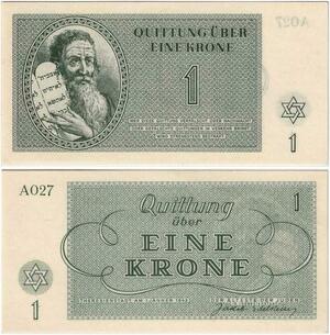 Q2006 Rare Czechoslovakia Ghetto Theresienstadt Judaica Krone 1943 UNC