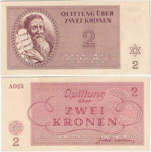 Q2007 Rare Czechoslovakia Ghetto Theresienstadt Judaica 2 Kronen 1943 UNC