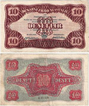 Q2060 Banknote Yugoslavia Slovenia 10 Lire 1944 Partisan Money  - Offer