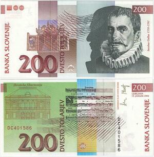 Q2070 Banknote Slovenia 200 Tolarjev Iacobus Gallius 1992 UNC - Offer