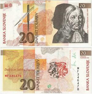 Q2074 Banknote Slovenia 20 Tolarjev Janez Valvasor 1992 UNC - Offer
