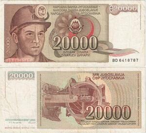 Q2162 Banknote Yugoslavia 20000 Dinara Mineur machine 1987 - Offer