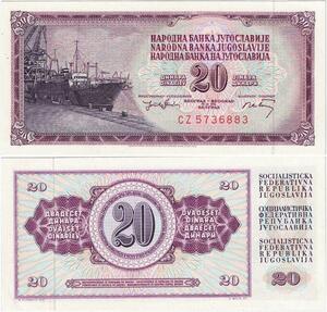 Q2165 Banknote Yugoslavia 20 Dinara Cargo 1974 UNC - Offer