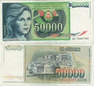 Q2166 Banknote Yugoslavia 50000 Dinara Dubrovnik view 1988 - Offer