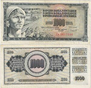 Q2181 Banknote Yugoslavia 1000 Dinara Paysanne Moissonneuse 1981 - Offer