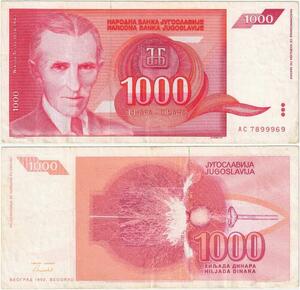 Q2192 Banknote Yugoslavia 1000 Dinara Nikola Tesla 1992 - Offer