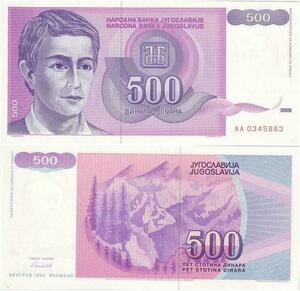 Q2262 Banknote Yugoslavia 500 Dinara Mountain 1992 UNC - Offer