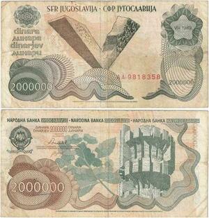 Q2265 Banknote Yugoslavia 2 Millions Dinara Kozara V3 Kragujevac 1989