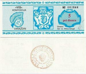 Q2297 Croatia 5 Pet Dinara Vis Kondekcija Varazdin Local Note UNC  - Offer