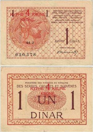 Q2320 Banknote Yugoslavia 4 Kronen 1 Dinar 1919 - Offer