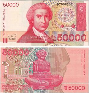 Q2505 Banknote Croatia 50000 Dinara Ruđer Bošković 1993 UNC -- Make Offer