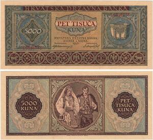 Q2508 Banknote Croatia 5000 Kuna 1943 UNC -- Make Offer