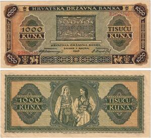 Q2509 Banknote Croatia 1000 Kuna 1943 UNC -- Make Offer