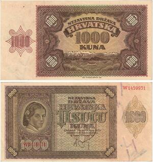 Q2510 Banknote Croatia 1000 Kuna 1941 UNC -- Make Offer