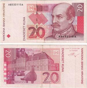 Q2515 Banknote Croatia 20 Kuna Josip Jelacic 1993 AU -- Make Offer