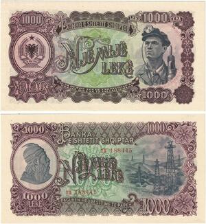 Q2529 Albania 1000 Leke Gjergj Kastrioti Skënderbeu Skanderberg 1957 UNC